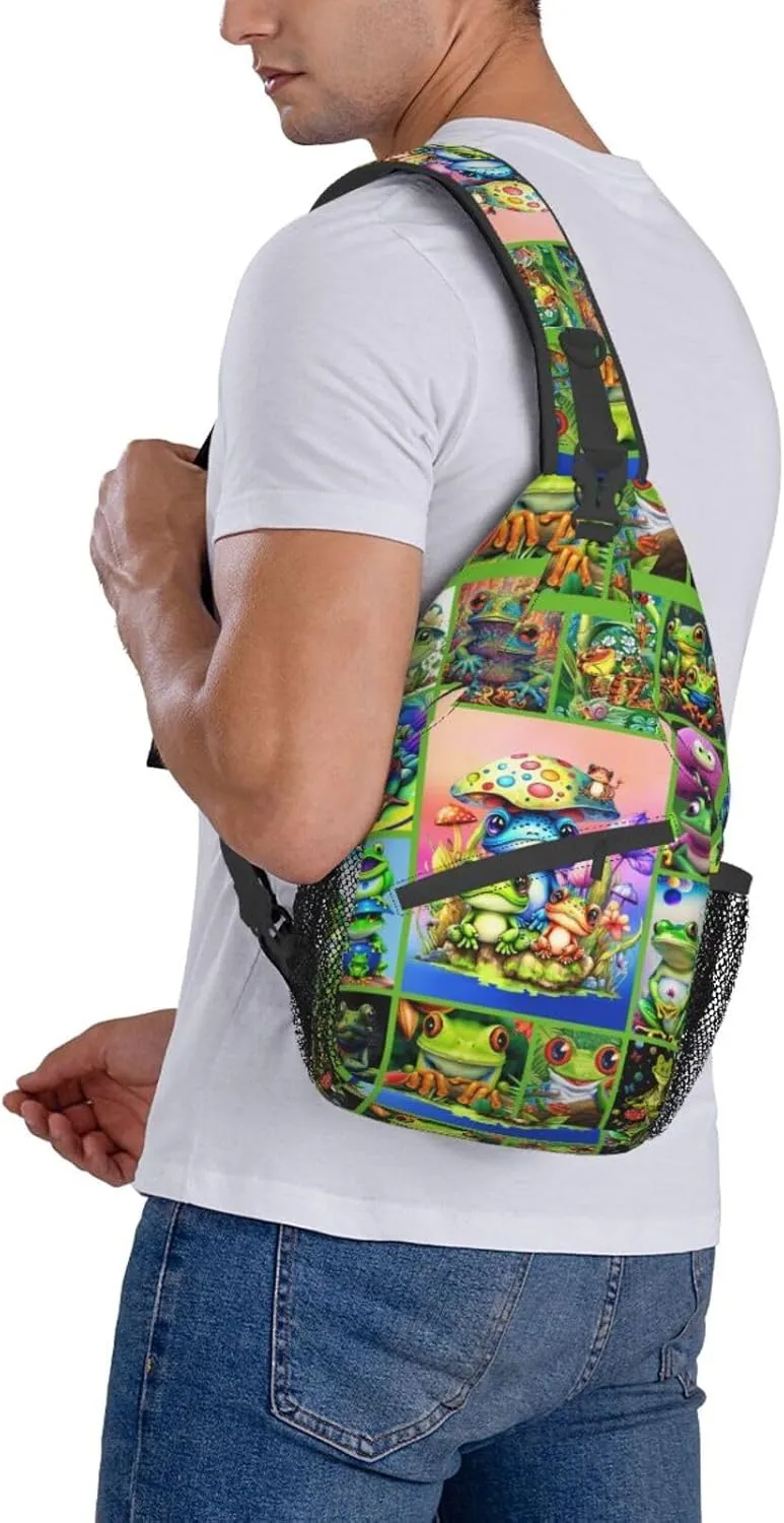 Cute Frog Sling Bag - Animal Print Crossbody Shoulder Bag, Casual Sling Backpack for Women, Men, Travel, Hiking, Cycling
