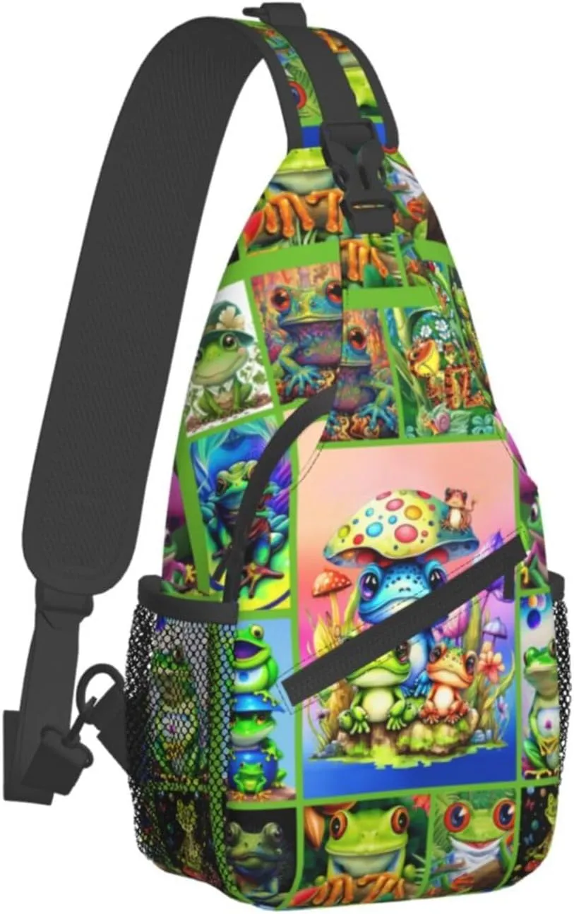 Cute Frog Sling Bag - Animal Print Crossbody Shoulder Bag, Casual Sling Backpack for Women, Men, Travel, Hiking, Cycling