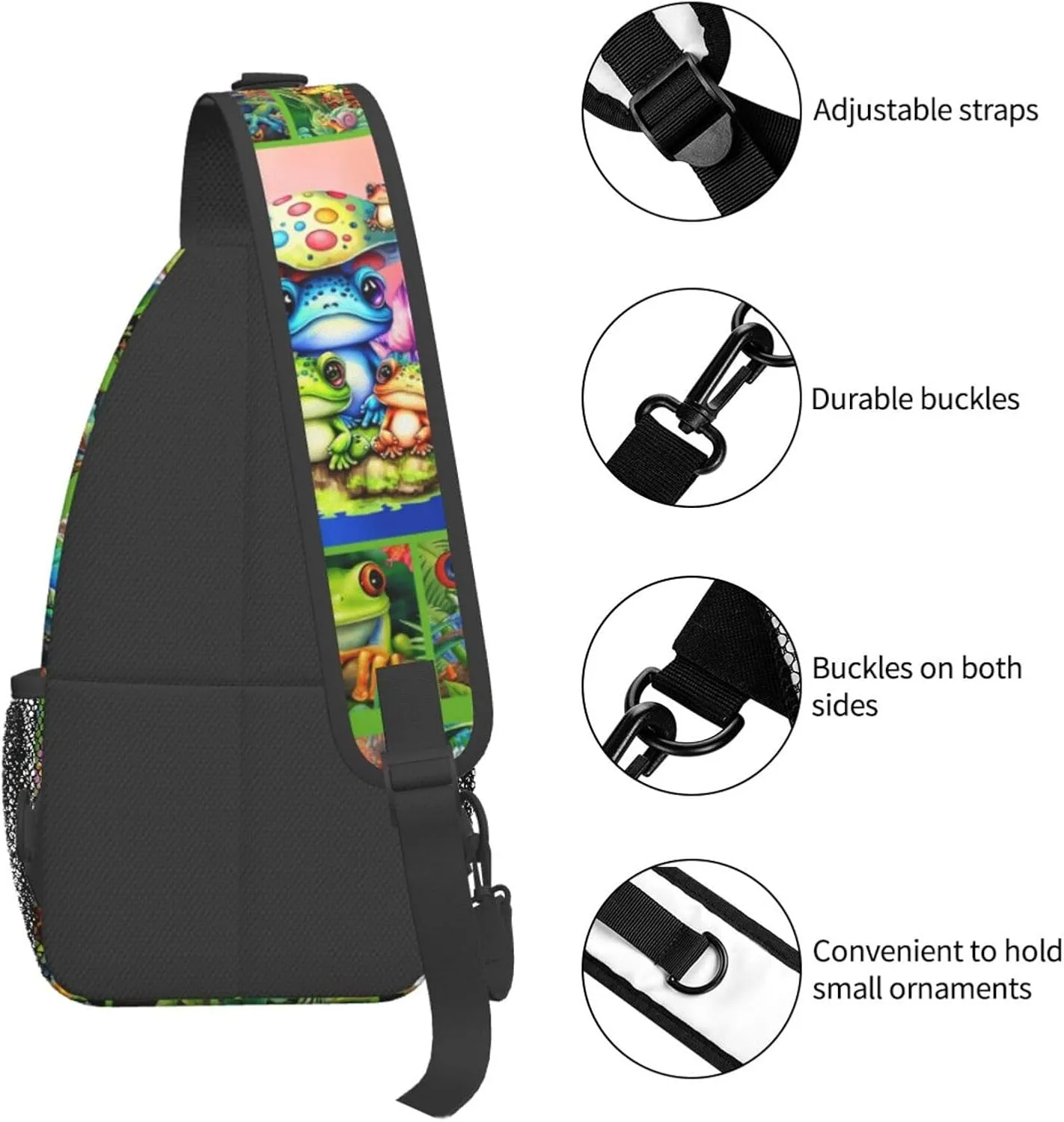 Cute Frog Sling Bag - Animal Print Crossbody Shoulder Bag, Casual Sling Backpack for Women, Men, Travel, Hiking, Cycling