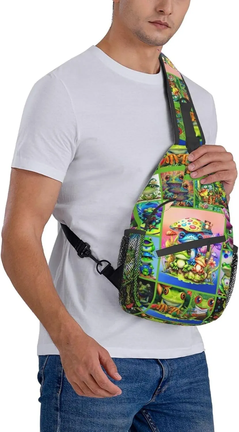 Cute Frog Sling Bag - Animal Print Crossbody Shoulder Bag, Casual Sling Backpack for Women, Men, Travel, Hiking, Cycling