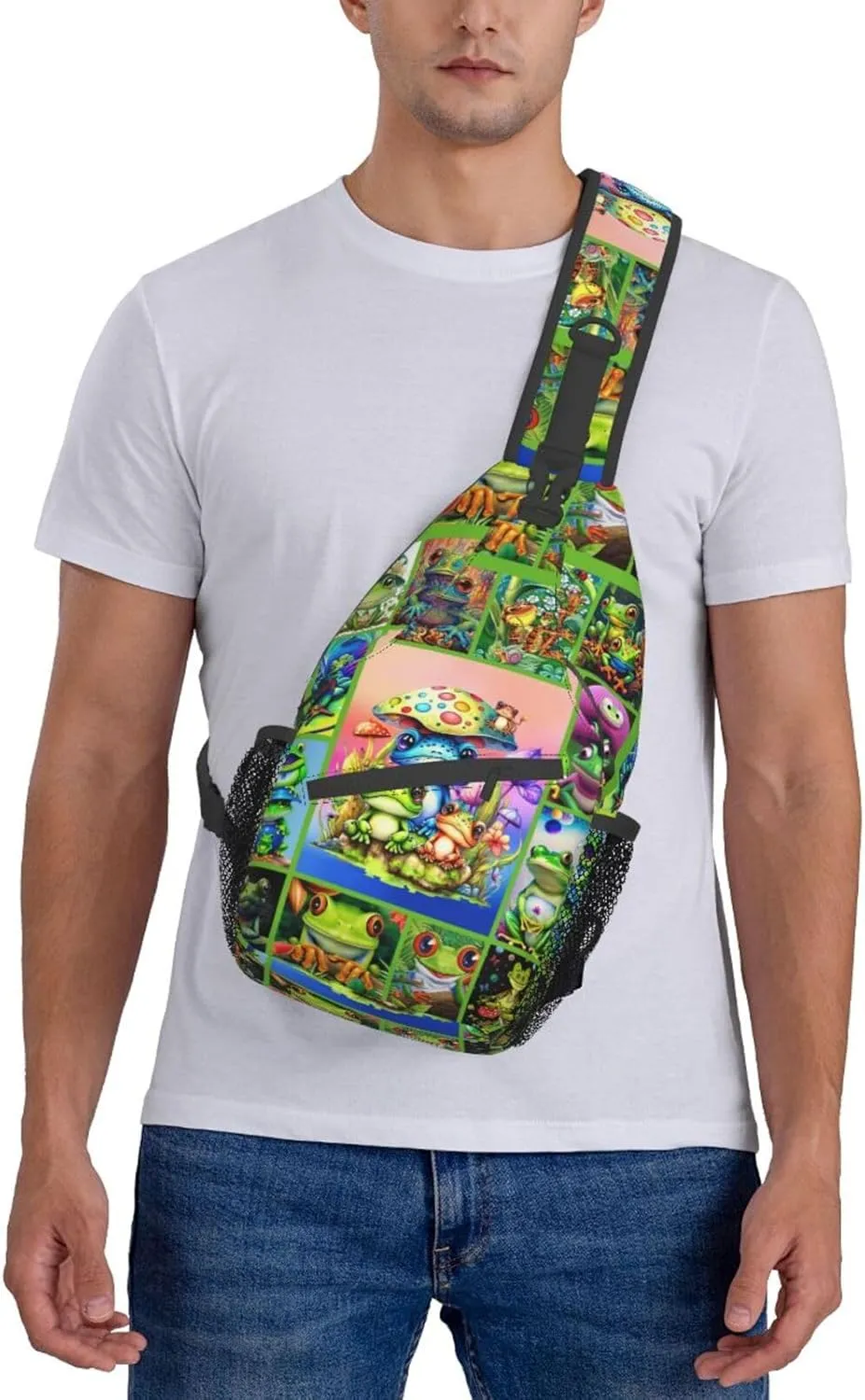 Cute Frog Sling Bag - Animal Print Crossbody Shoulder Bag, Casual Sling Backpack for Women, Men, Travel, Hiking, Cycling