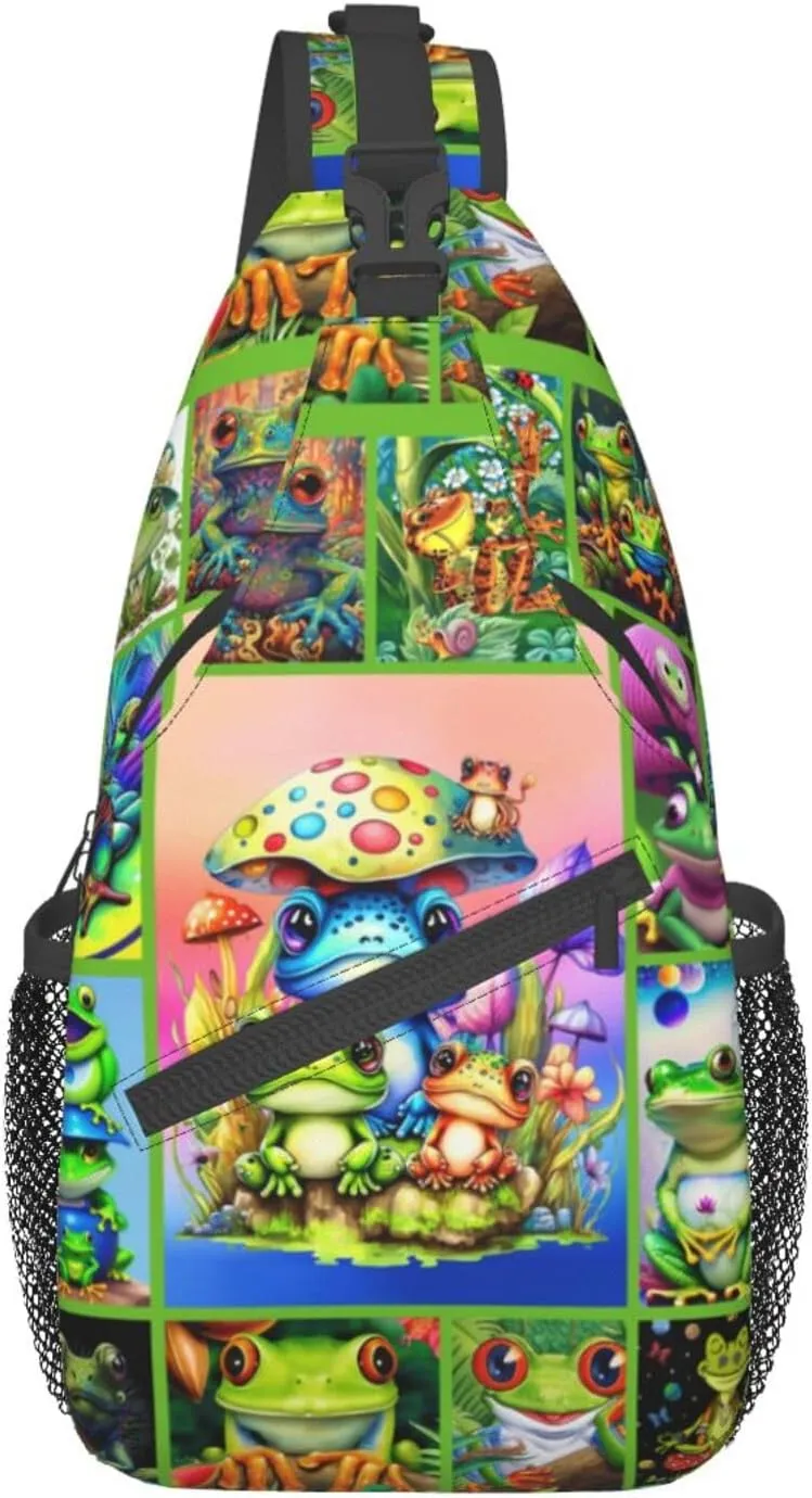 Cute Frog Sling Bag - Animal Print Crossbody Shoulder Bag, Casual Sling Backpack for Women, Men, Travel, Hiking, Cycling