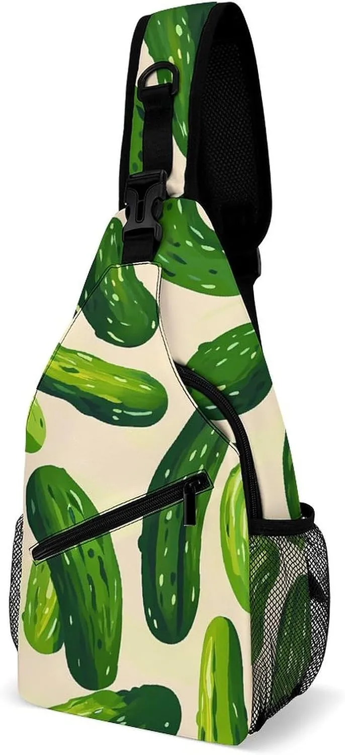 Cute Funny Cucumber Pickle Casual Sling Bag Backpack Travel Shoulder Chest Crossbody Bags Adjustable Daypack Unisex