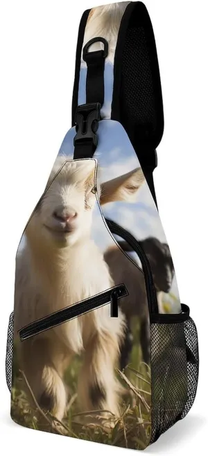 Cute Goat Crossbody Sling Bag for Men Hiking Backpack Travel Chest Bag Man Purse Shoulder Bags Daypack
