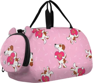 Cute Heart Doodle Dogs Duffel Bags for Boys Small Gym Bags for Teens Dance Bag for Girls