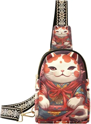 Cute Lucky Cat Flower Sling Bag for Women Fanny Packs for Women Small Leather Fanny Pack Crossbody Bags Fashion Waist Packs Chest Bag for Travel 21340386