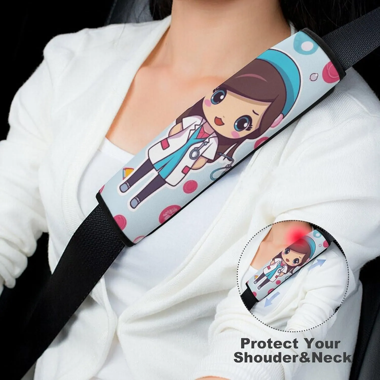 Cute Nurse Auto Seat Belt Cover 1PCS Universal Car Seat Belt Shoulder Protector Pad, Protect Your Shoulders and Neck for Car Seat Belt, Shoulder Bag, Backpack