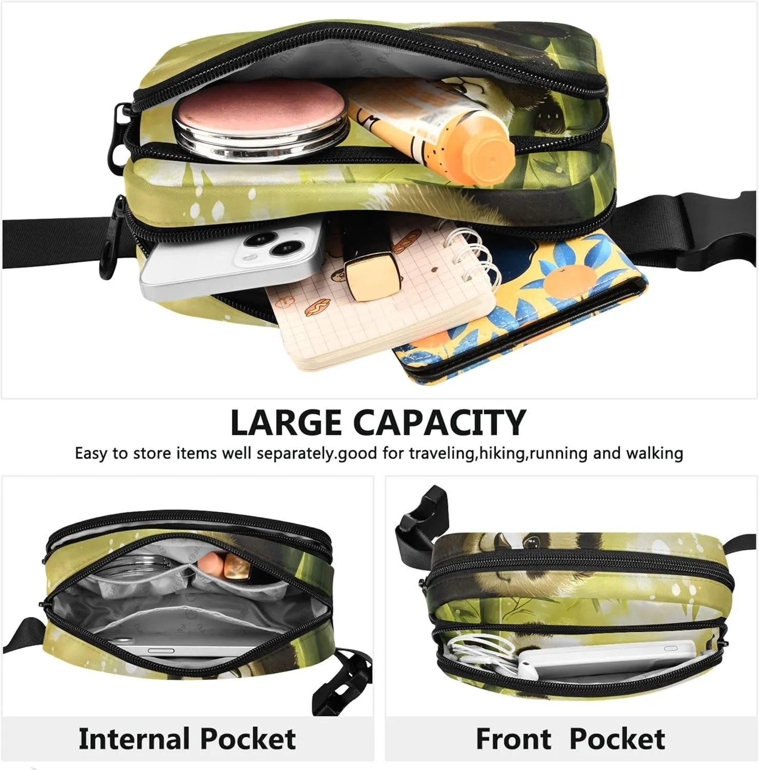 Cute Panda Hang Bamboo Women Fanny Packs Waterproof Belt Bag Hip Pack Cute Cross Body Waist Pack