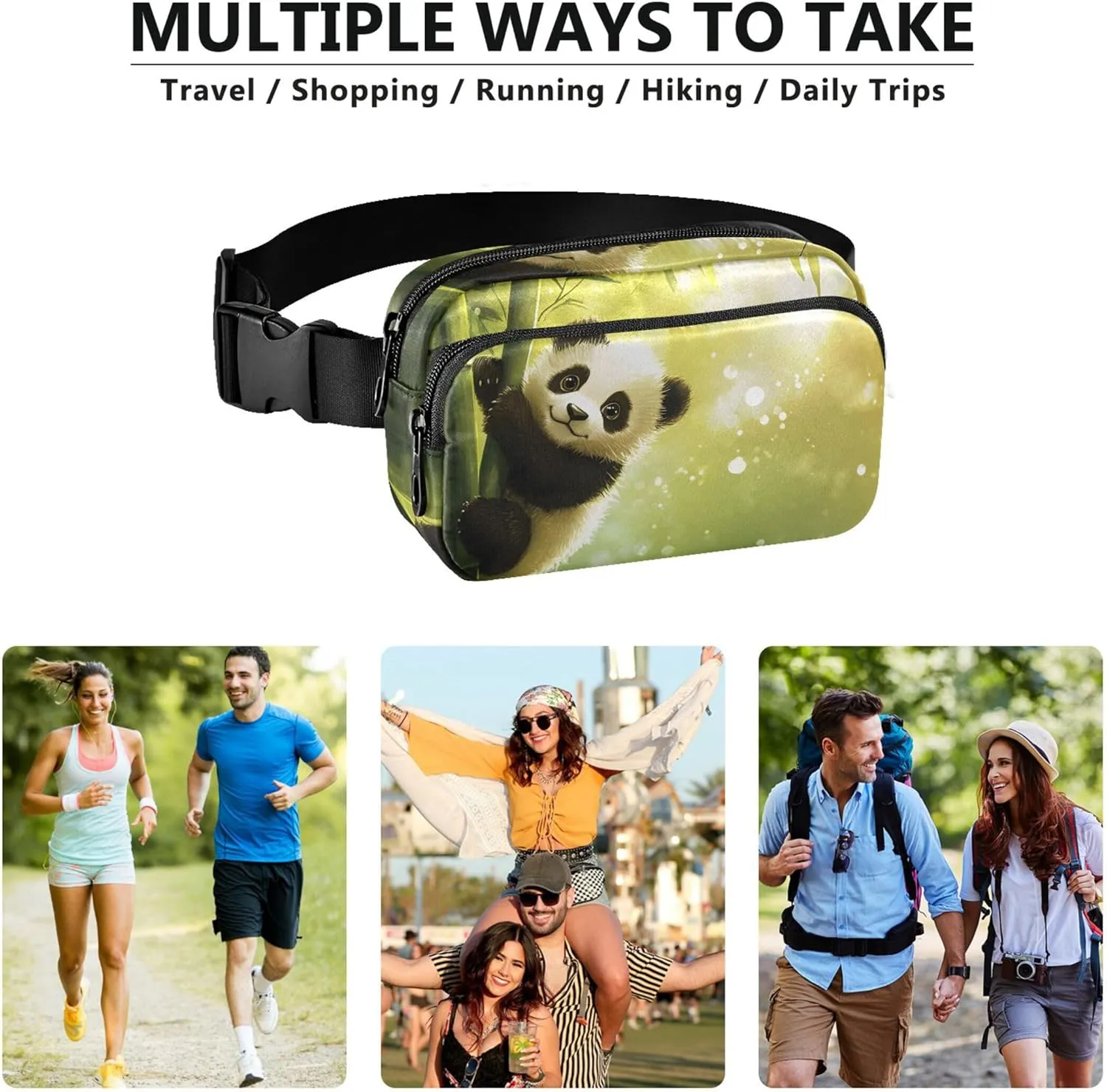 Cute Panda Hang Bamboo Women Fanny Packs Waterproof Belt Bag Hip Pack Cute Cross Body Waist Pack
