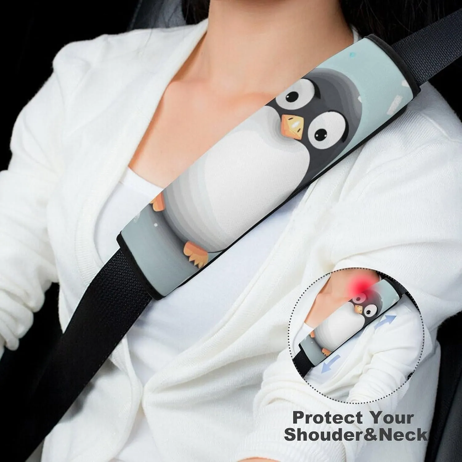 Cute Penguin Auto Seat Belt Cover 2PCS Universal Car Seat Belt Shoulder Protector Pad, Protect Your Shoulders and Neck for Car Seat Belt, Shoulder Bag, Backpack