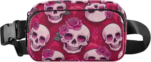 Cute Pink Skulls Roses Fanny Pack for Women Hip Pack Belt Bag Waterproof Bright Waist Pouches for Men