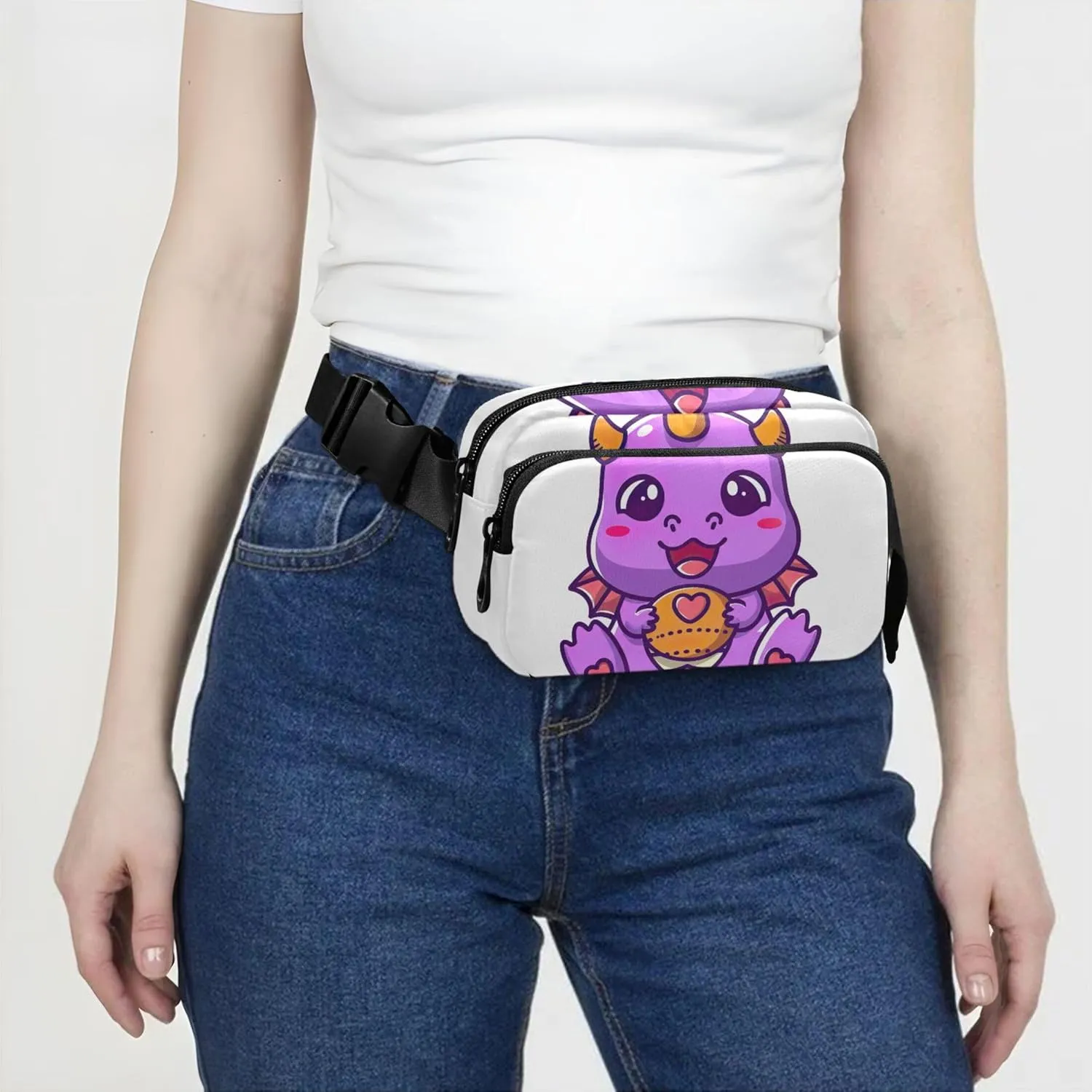 Cute Purple Dragon Fanny Packs Women Hip Bag Belt Pouch Waterproof Neon Travel Waist Bag