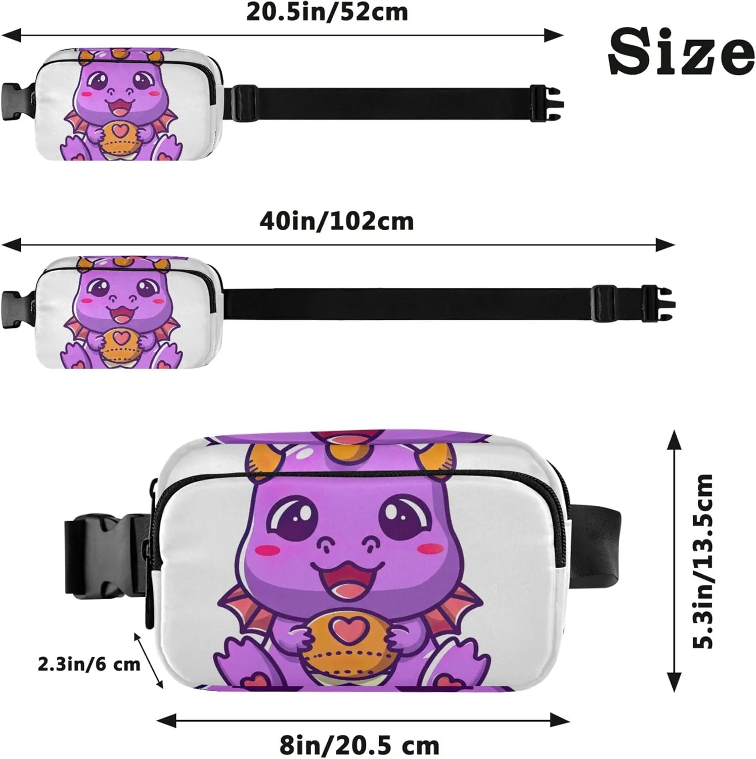 Cute Purple Dragon Fanny Packs Women Hip Bag Belt Pouch Waterproof Neon Travel Waist Bag