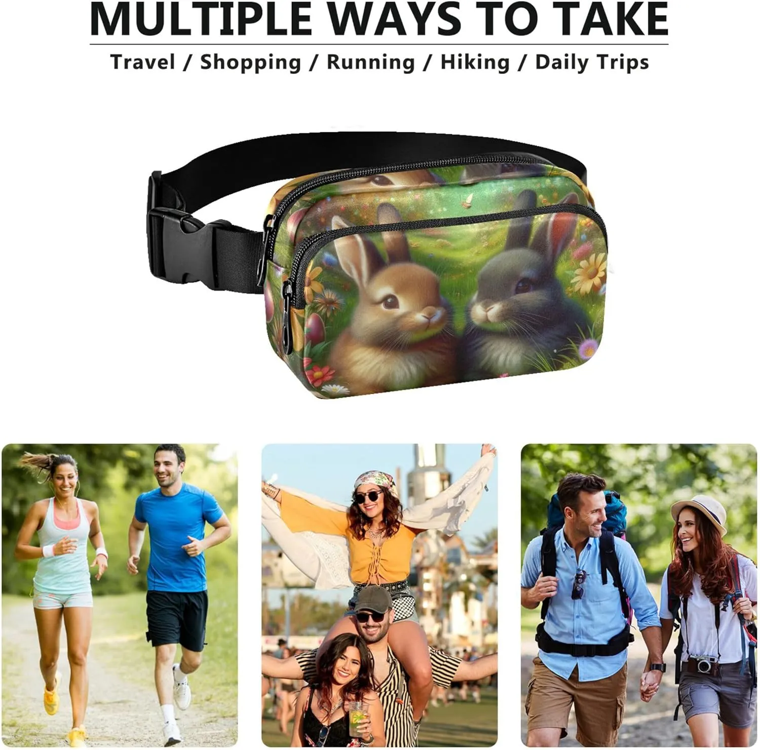 Cute Rabbits Colorful Easter Garden Women Fanny Packs Waterproof Anti Theft Belt Bag Trendy Waist Purse for Women
