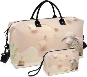 Cute Sheep Travel Duffel Bag with Toiletry Bag Weekender Bag for Carry on Sports Gym Bag for Yoga Sports Gym