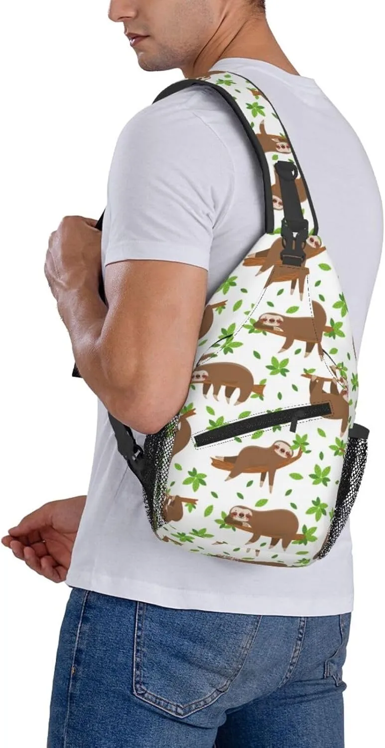 Cute Sloth Sling Backpack Chest Bag Crossbody Shoulder Bag Gym Cycling Travel Hiking Daypack For Men Women