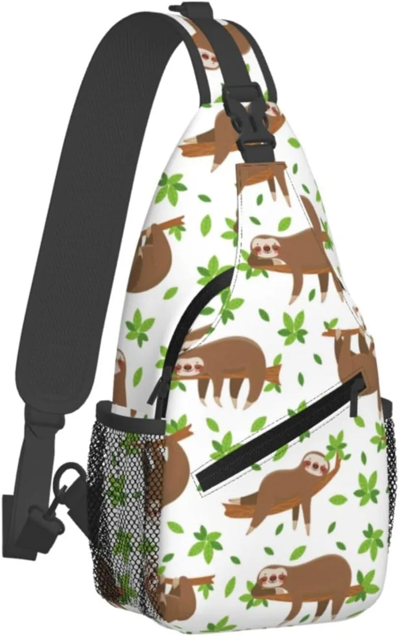 Cute Sloth Sling Backpack Chest Bag Crossbody Shoulder Bag Gym Cycling Travel Hiking Daypack For Men Women