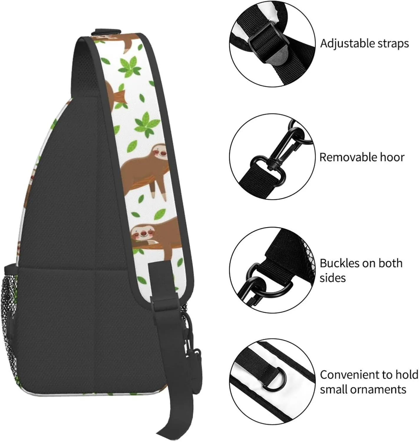 Cute Sloth Sling Backpack Chest Bag Crossbody Shoulder Bag Gym Cycling Travel Hiking Daypack For Men Women