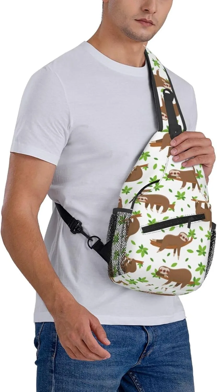Cute Sloth Sling Backpack Chest Bag Crossbody Shoulder Bag Gym Cycling Travel Hiking Daypack For Men Women