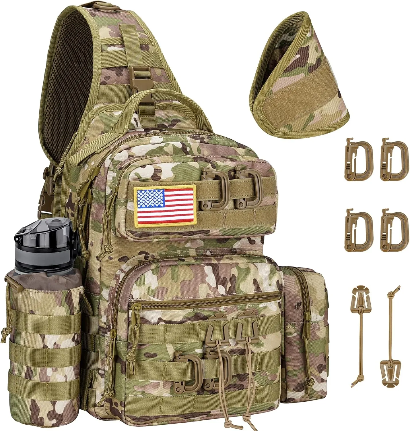 CVLIFE Tactical Sling Bag Backpack for Men Military Shoulder Sling Bag Molle Army Assault Detachable Tactical Bag with Bottle Holder Concealed Carry Daily Day Pack Work Bag for EDC Hiking, CP