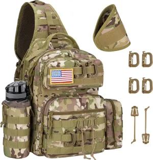 CVLIFE Tactical Sling Bag Backpack for Men Military Shoulder Sling Bag Molle Army Assault Detachable Tactical Bag with Bottle Holder Concealed Carry Daily Day Pack Work Bag for EDC Hiking, CP