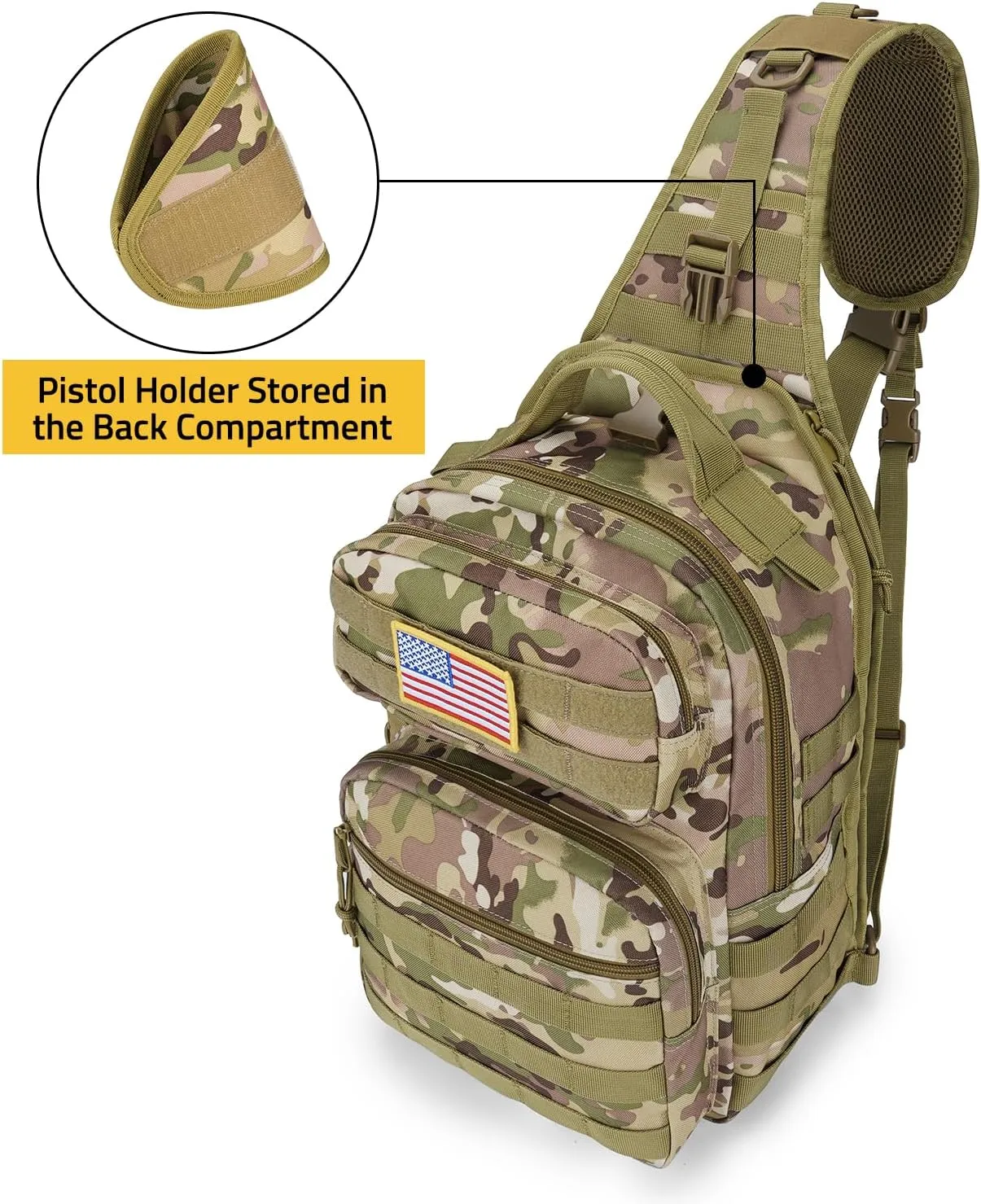CVLIFE Tactical Sling Bag Backpack for Men Military Shoulder Sling Bag Molle Army Assault Detachable Tactical Bag with Bottle Holder Concealed Carry Daily Day Pack Work Bag for EDC Hiking, CP