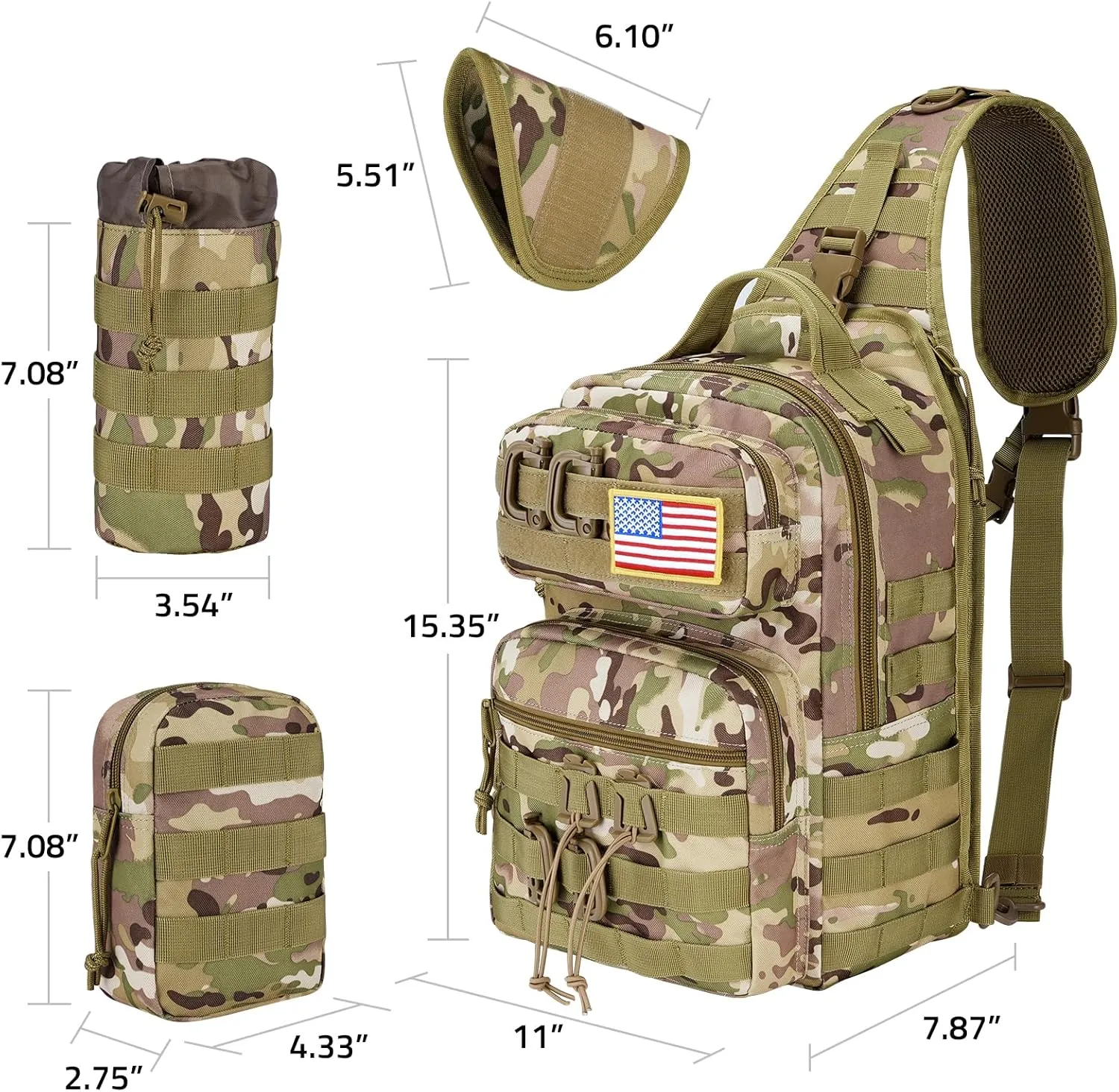CVLIFE Tactical Sling Bag Backpack for Men Military Shoulder Sling Bag Molle Army Assault Detachable Tactical Bag with Bottle Holder Concealed Carry Daily Day Pack Work Bag for EDC Hiking, CP