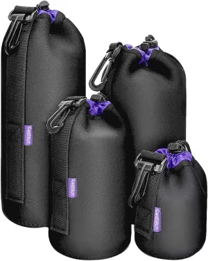 Cwatcun 4 Pack Lens Pouch Set, Camera Lens Case Bag with Thick Protective Neoprene, for Canon Nikon Sony Pentax Olympus Panasonic Fuji Sigma DSLR SLR Camera Lens (Size Small, Medium, Large, X Large)