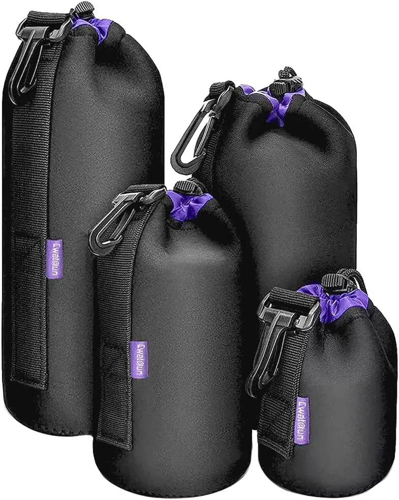 Cwatcun 4 Pack Lens Pouch Set, Camera Lens Case Bag with Thick Protective Neoprene, for Canon Nikon Sony Pentax Olympus Panasonic Fuji Sigma DSLR SLR Camera Lens (Size Small, Medium, Large, X Large)