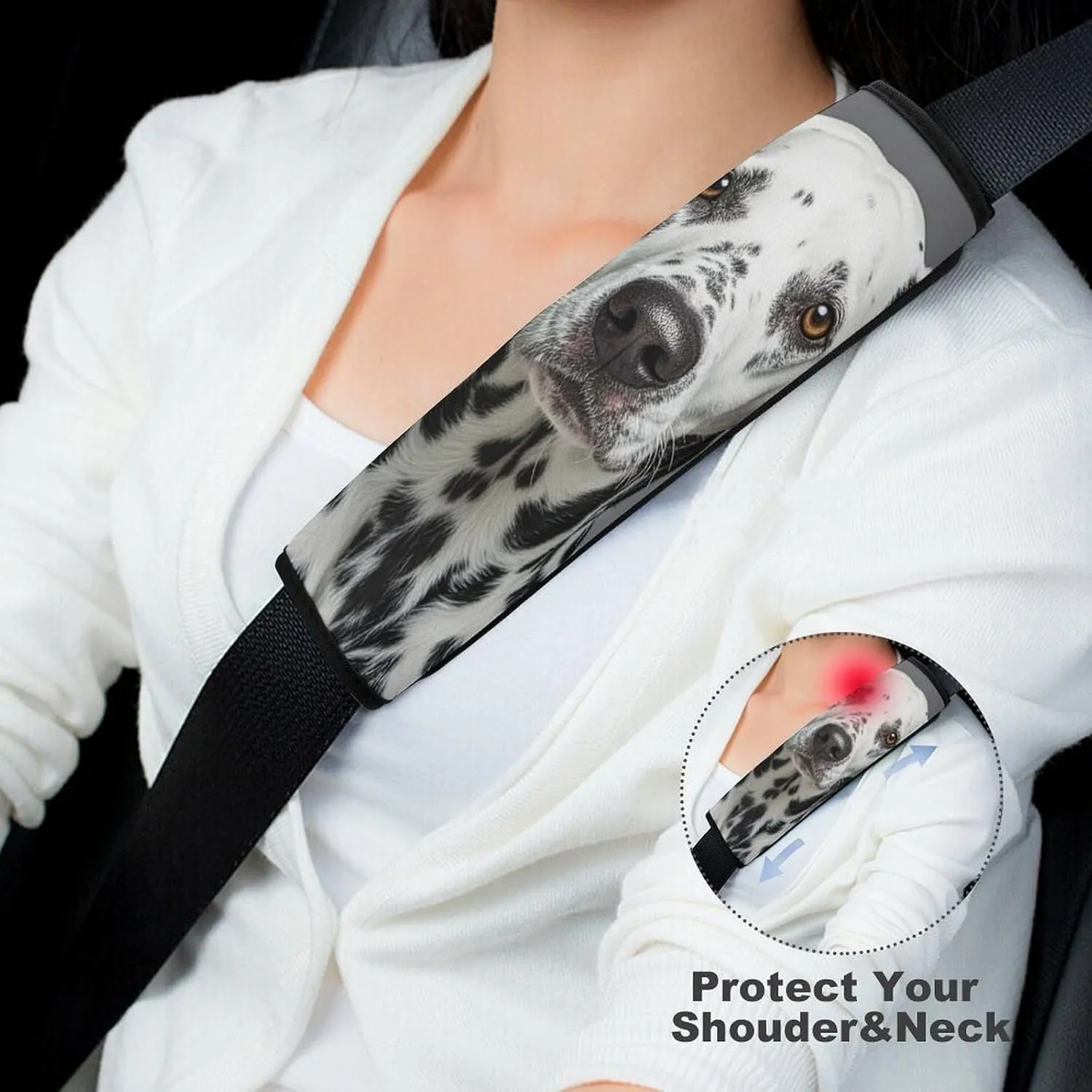 Dalmatian Auto Seat Belt Cover 2PCS Universal Car Seat Belt Shoulder Protector Pad, Protect Your Shoulders and Neck for Car Seat Belt, Shoulder Bag, Backpack