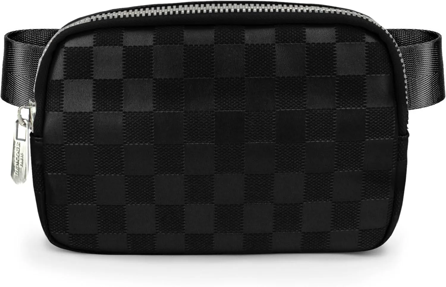 DANCOUR Black Checkered Belt Bag – Sleek Leather Crossbody Fanny Pack for Women, Trendy Waist Bag & Everyday Crossbody Purse, Stylish Travel Belt Bag for On-the-Go Fashion