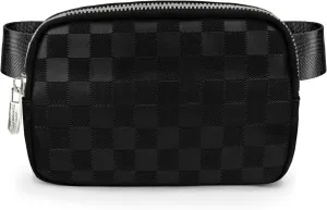 DANCOUR Black Checkered Belt Bag – Sleek Leather Crossbody Fanny Pack for Women, Trendy Waist Bag & Everyday Crossbody Purse, Stylish Travel Belt Bag for On-the-Go Fashion