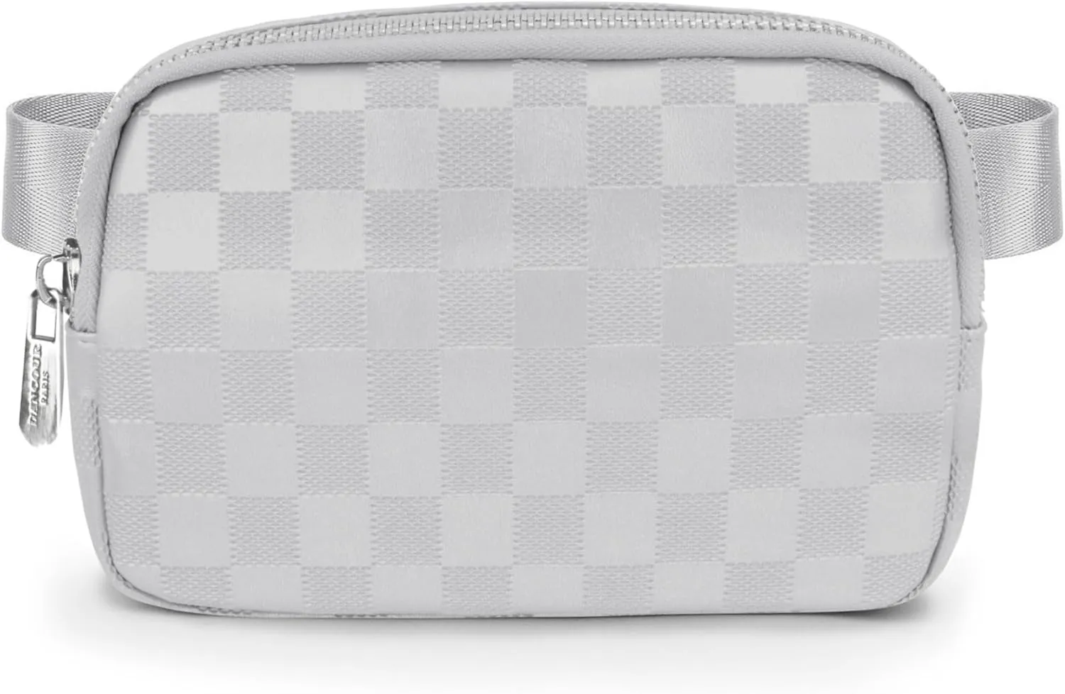 DANCOUR Silver Checkered Belt Bag – Stylish Leather Fanny Pack Crossbody, Trendy Waist Bag & Crossbody Bag for Women, Fashionable Travel Belt Bag, Everyday Cross Body Fanny Pack