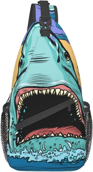 Dangerous Aggressive Shark Chest Sling Bag Crossbody Shoulder Backpack Bag Gym Cycling Travel Hiking Daypack Cross bag