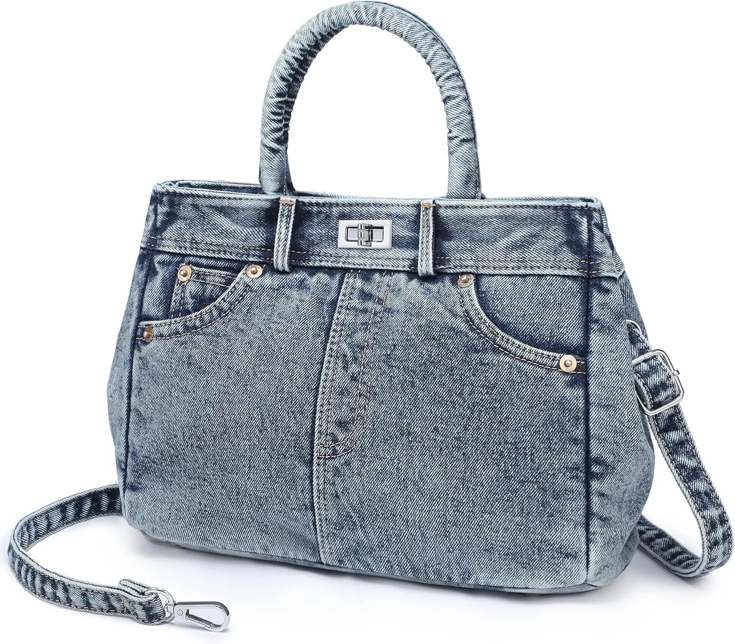 Dasein Trendy Denim Crossbody Bag Lightweight Satchel Shoulder Purse Handbag for Women w/Turn-Lock/Long Strap/Top Handle