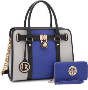 Dasein Two Tone Satchel Handbags Purses for Women Vegan Leather Shoulder Bags Large Tote Bag with Matching Wallet