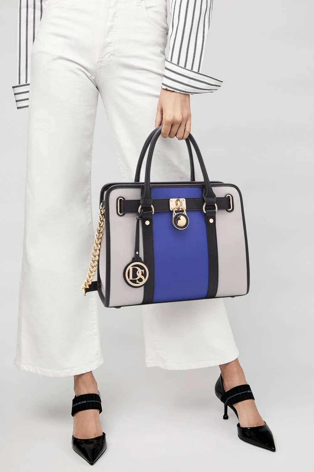 Dasein Two Tone Satchel Handbags Purses for Women Vegan Leather Shoulder Bags Large Tote Bag with Matching Wallet