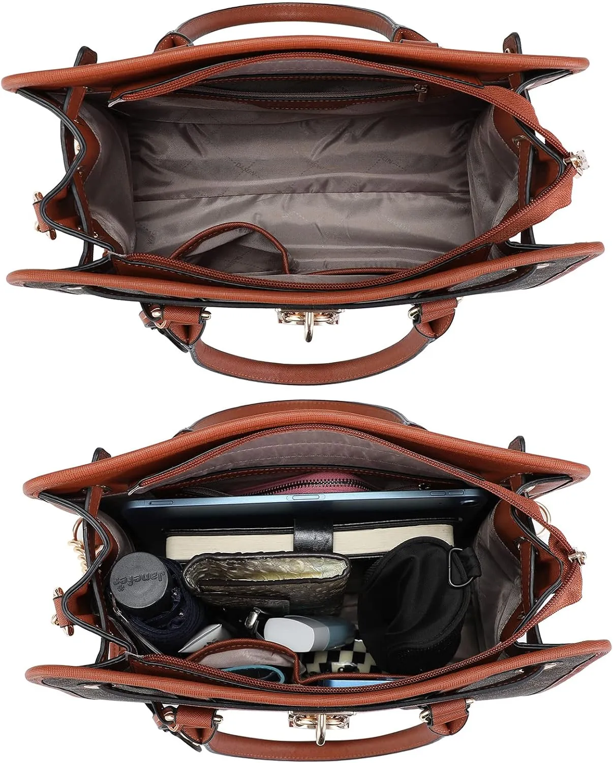 Dasein Two Tone Satchel Handbags Purses for Women Vegan Leather Shoulder Bags Large Tote Bag with Matching Wallet