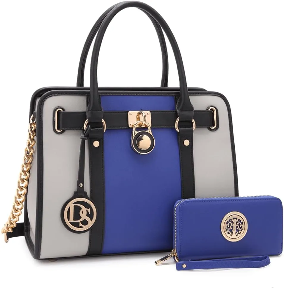 Dasein Two Tone Satchel Handbags Purses for Women Vegan Leather Shoulder Bags Large Tote Bag with Matching Wallet