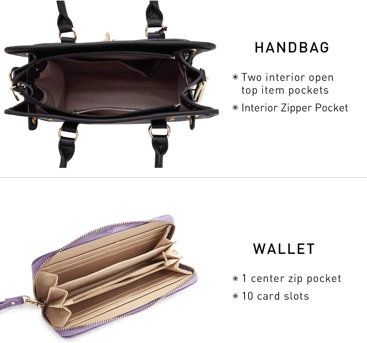 Dasein Two Tone Satchel Handbags Purses for Women Vegan Leather Shoulder Bags Large Tote Bag with Matching Wallet