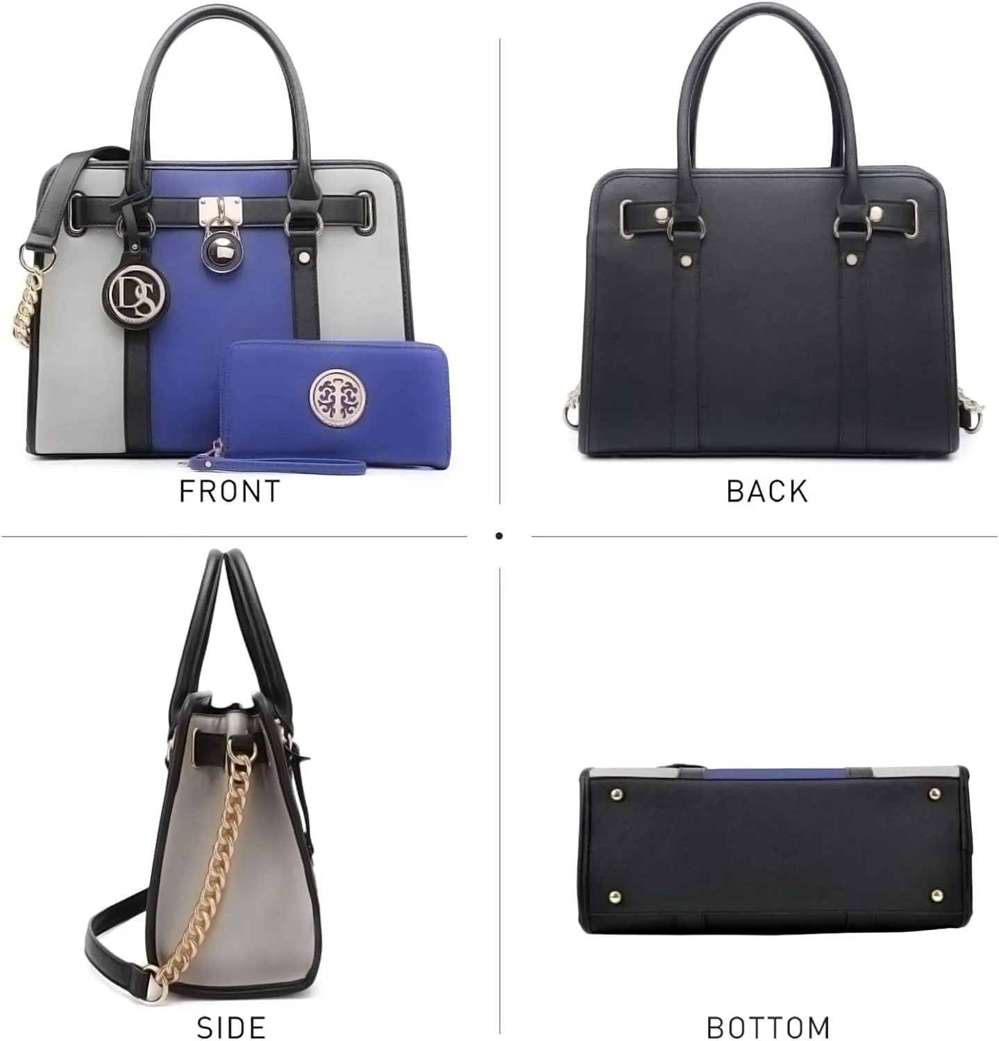 Dasein Two Tone Satchel Handbags Purses for Women Vegan Leather Shoulder Bags Large Tote Bag with Matching Wallet