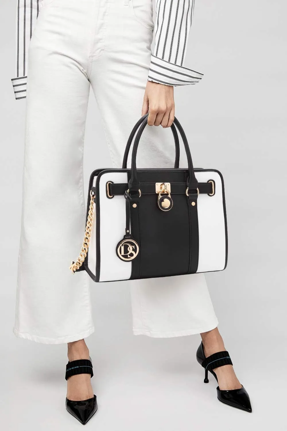Dasein Two Tone Satchel Handbags Purses for Women Vegan Leather Shoulder Bags Large Tote Bag with Matching Wallet
