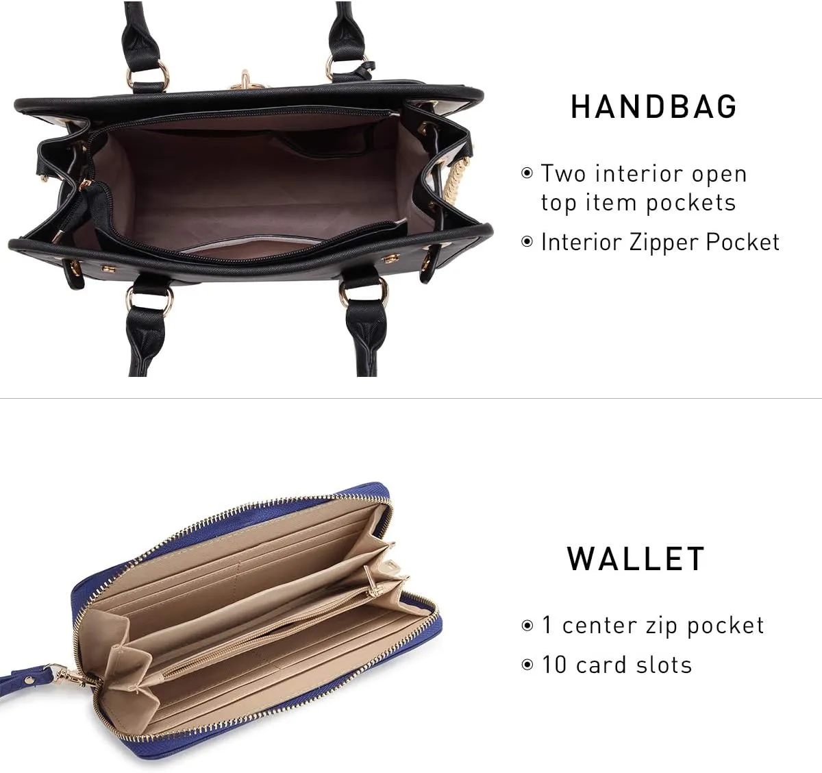 Dasein Two Tone Satchel Handbags Purses for Women Vegan Leather Shoulder Bags Large Tote Bag with Matching Wallet