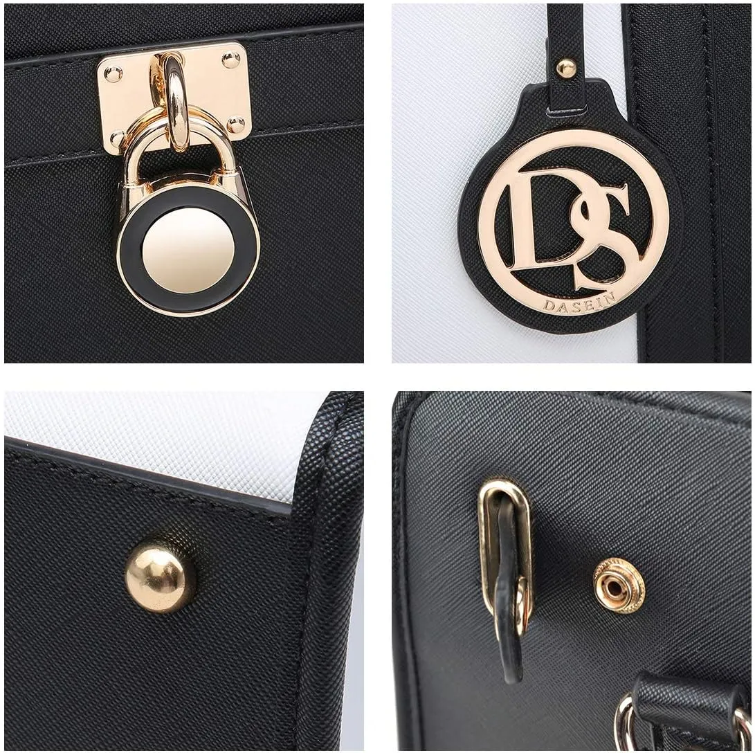Dasein Two Tone Satchel Handbags Purses for Women Vegan Leather Shoulder Bags Large Tote Bag with Matching Wallet