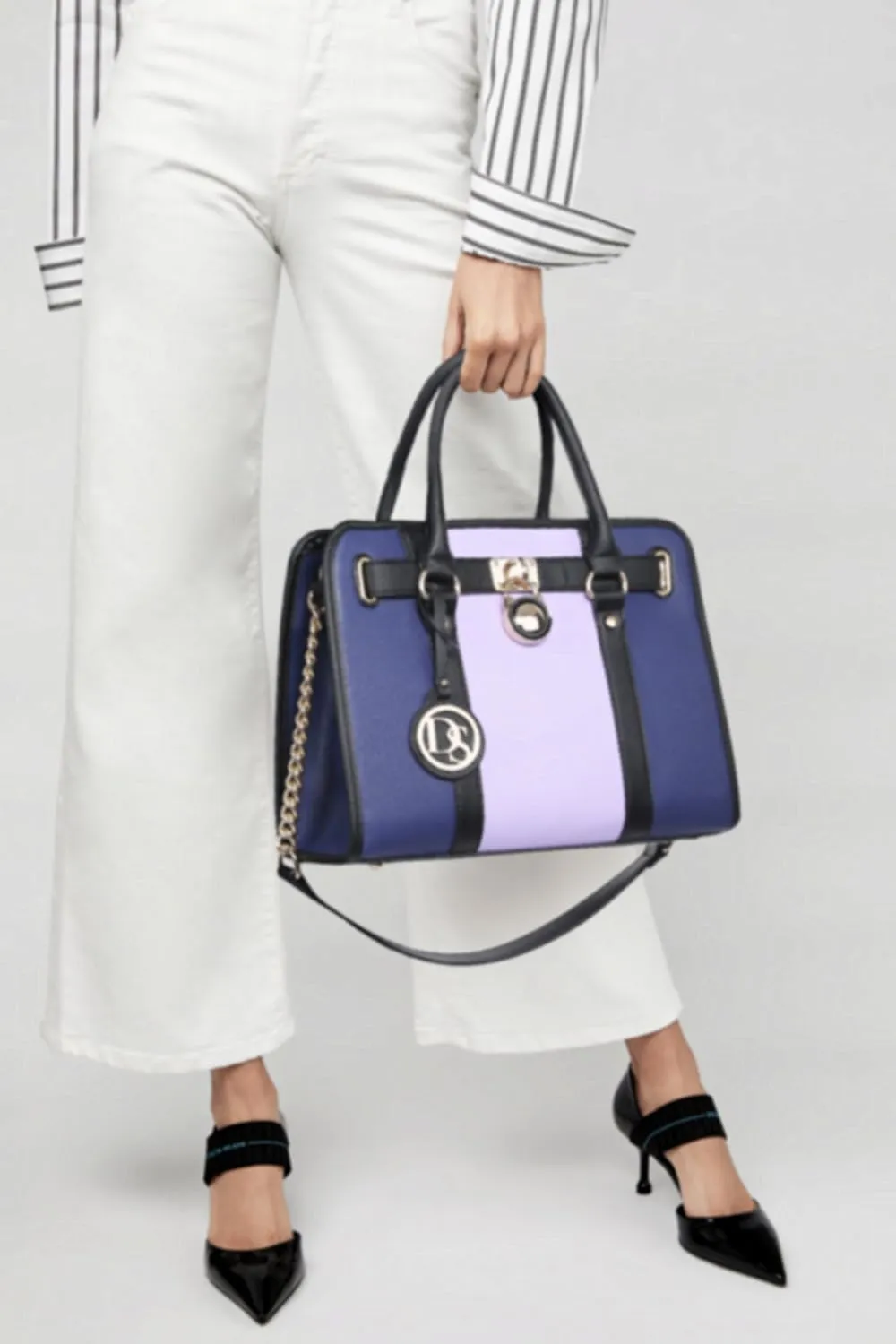 Dasein Two Tone Satchel Handbags Purses for Women Vegan Leather Shoulder Bags Large Tote Bag with Matching Wallet