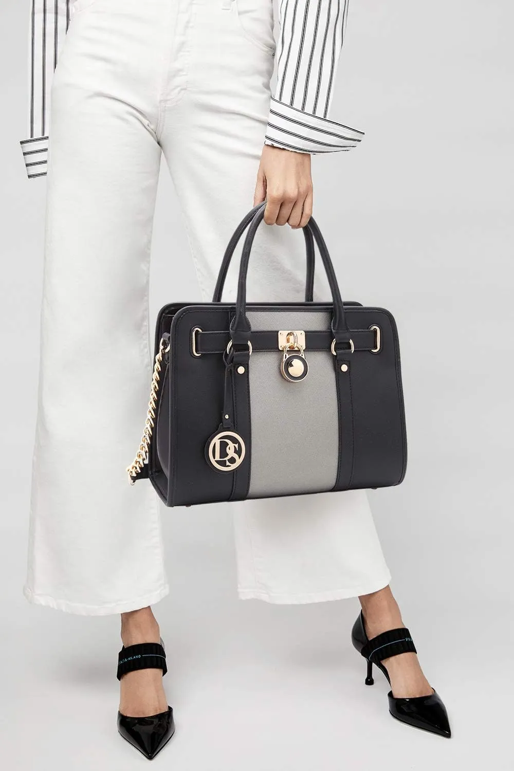 Dasein Two Tone Satchel Handbags Purses for Women Vegan Leather Shoulder Bags Large Tote Bag with Matching Wallet