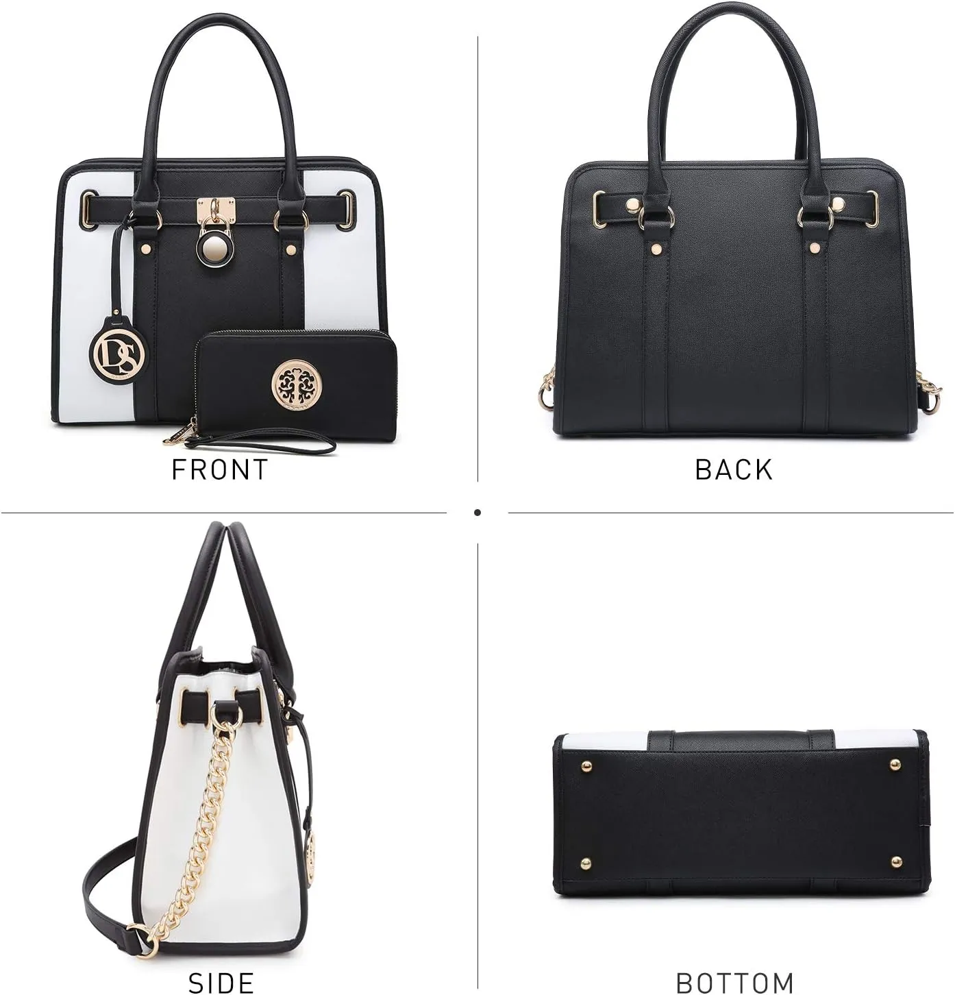 Dasein Two Tone Satchel Handbags Purses for Women Vegan Leather Shoulder Bags Large Tote Bag with Matching Wallet