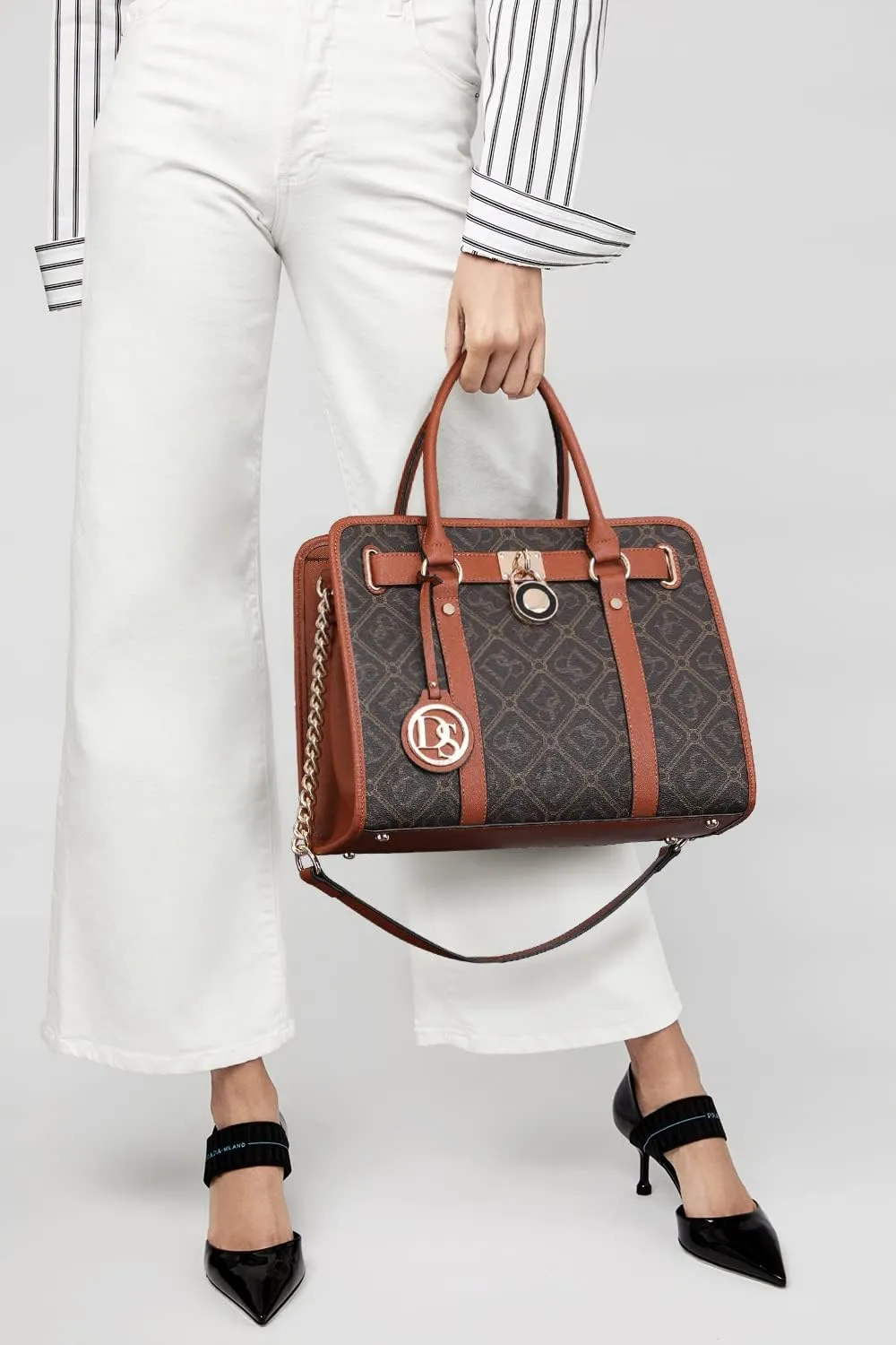 Dasein Two Tone Satchel Handbags Purses for Women Vegan Leather Shoulder Bags Large Tote Bag with Matching Wallet