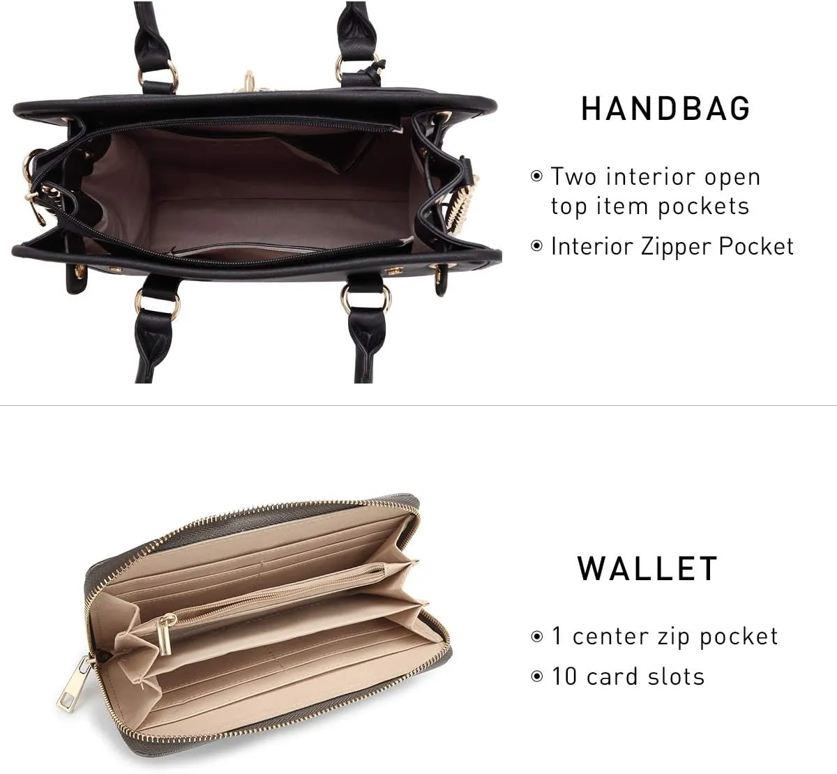Dasein Two Tone Satchel Handbags Purses for Women Vegan Leather Shoulder Bags Large Tote Bag with Matching Wallet