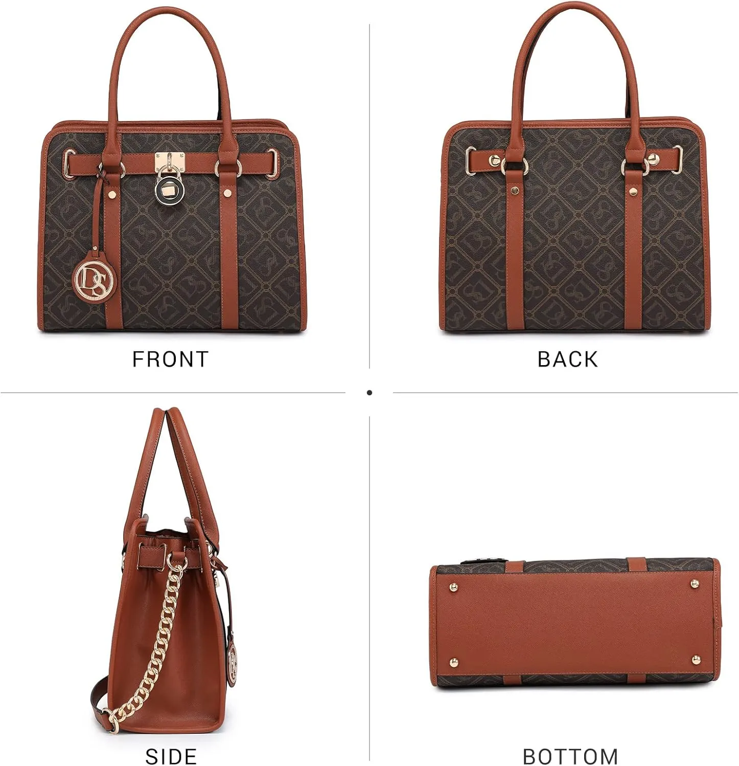 Dasein Two Tone Satchel Handbags Purses for Women Vegan Leather Shoulder Bags Large Tote Bag with Matching Wallet